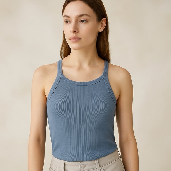 Aritzia Tops - Denim Forum The Jane Ribbed Tank in Granite Blue 100% Cotton